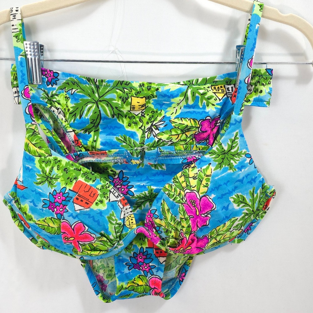 OP Tropical Bikini Swimsuit Set Women M Hawaiian Floral‎ Underwire Blue USA 90s
